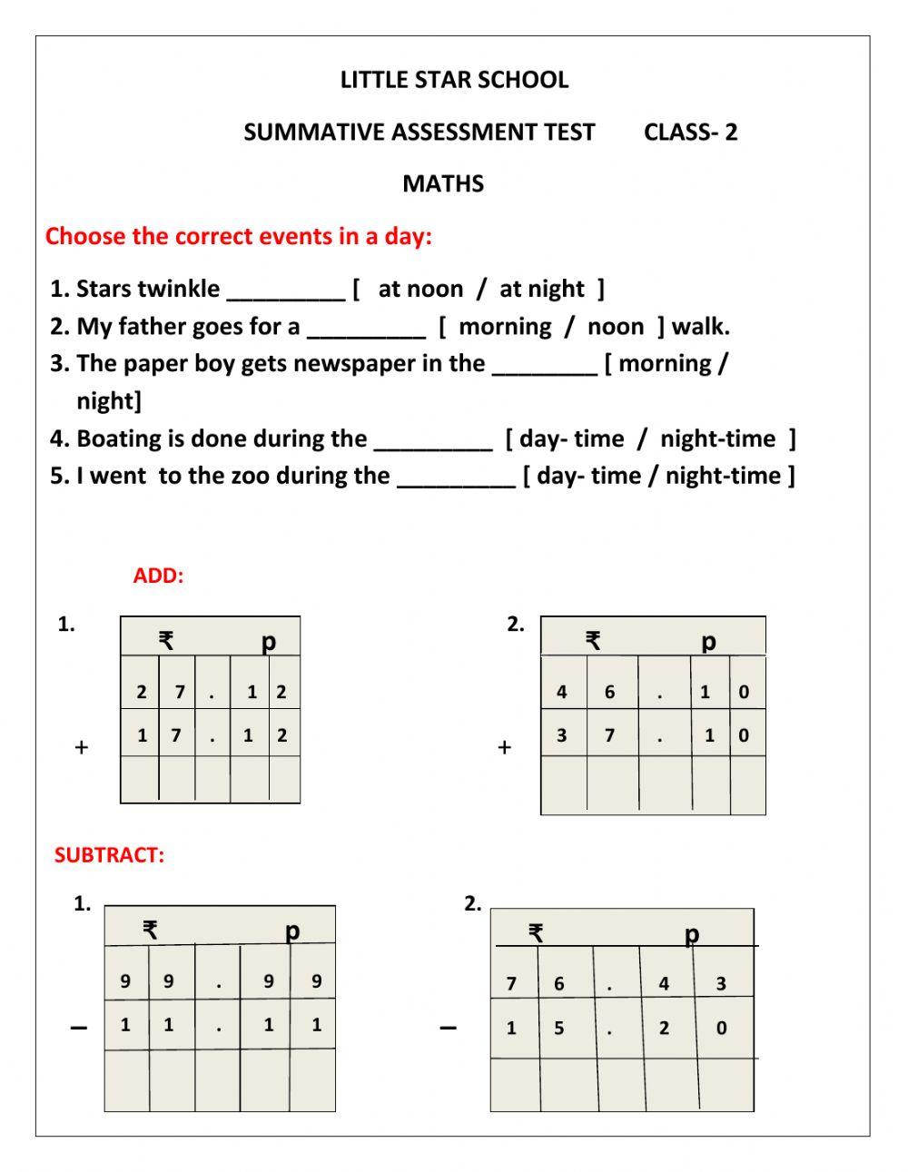 Maths online exercise for grade 2 | Live Worksheets