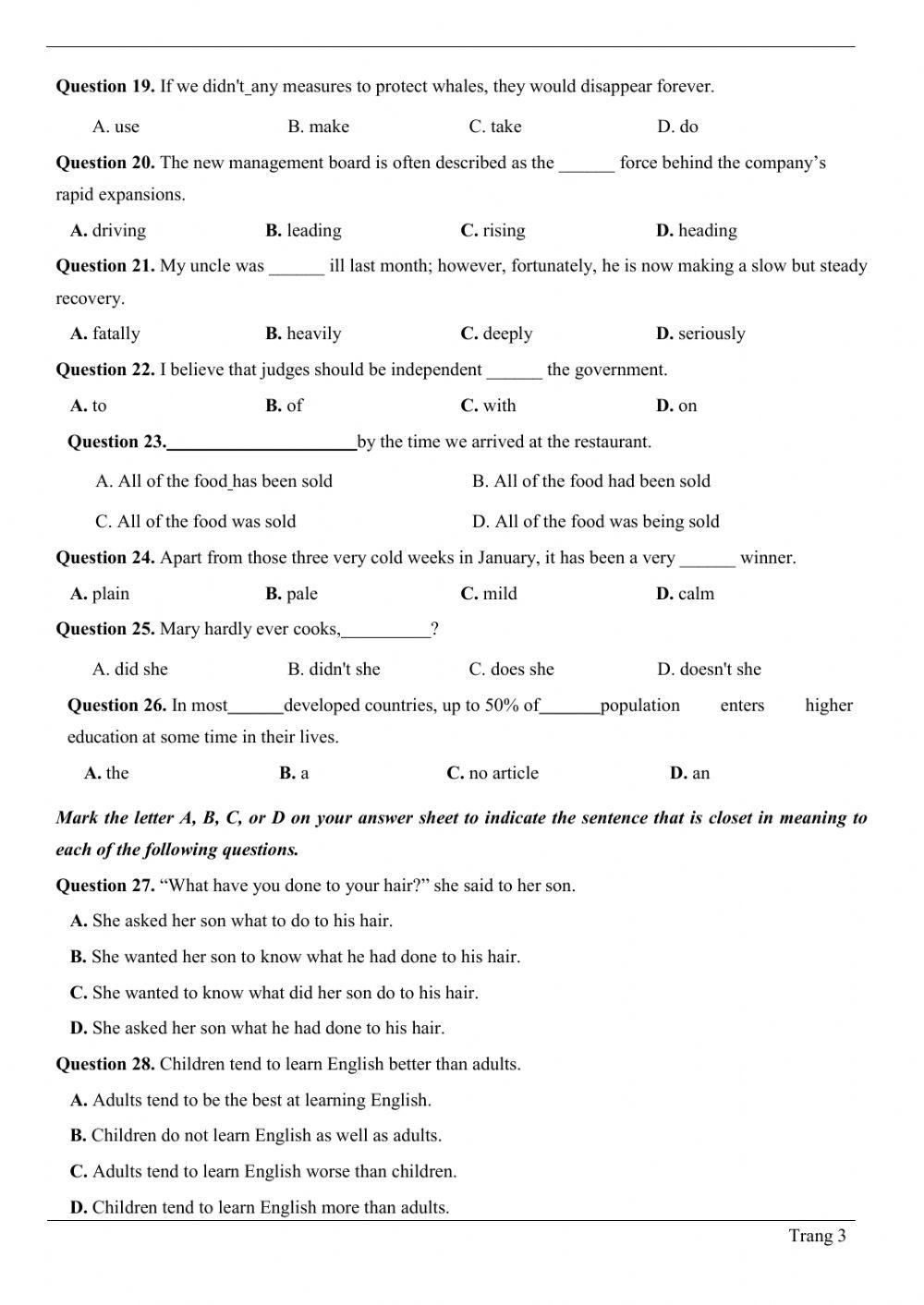 Đề thi thử Tiếng Anh THPT Quốc gia số 24
