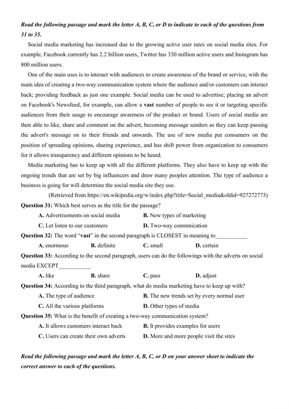Đề thi thử Tiếng Anh THPT Quốc gia số 25