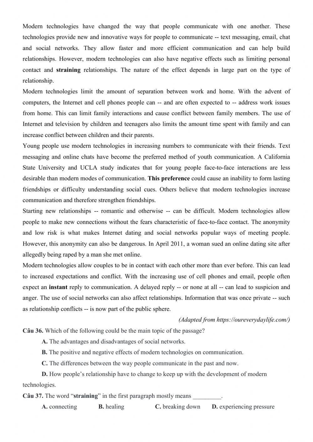 Đề thi thử Tiếng Anh THPT Quốc gia số 25