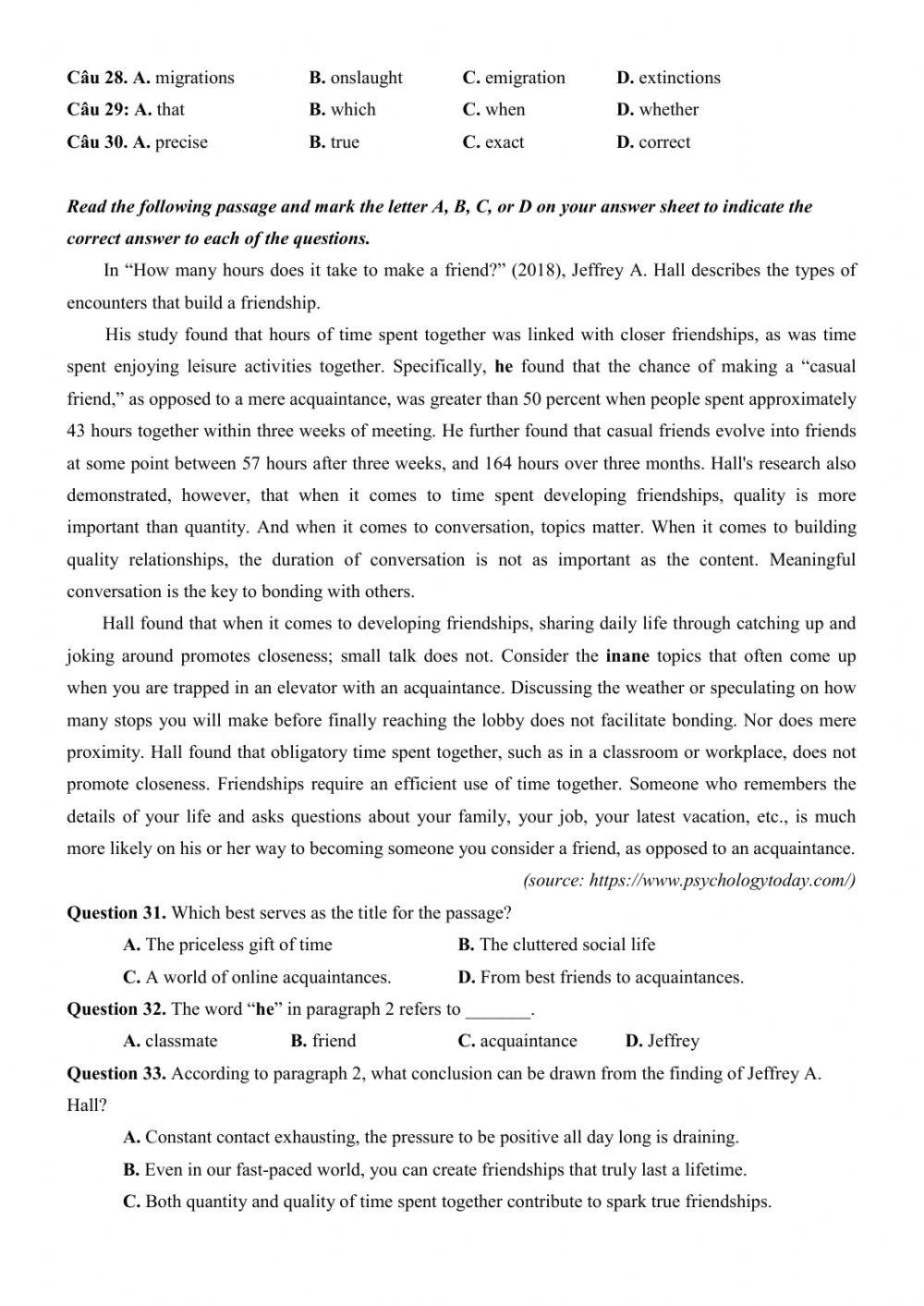 Đề thi thử Tiếng Anh THPT Quốc gia số 26