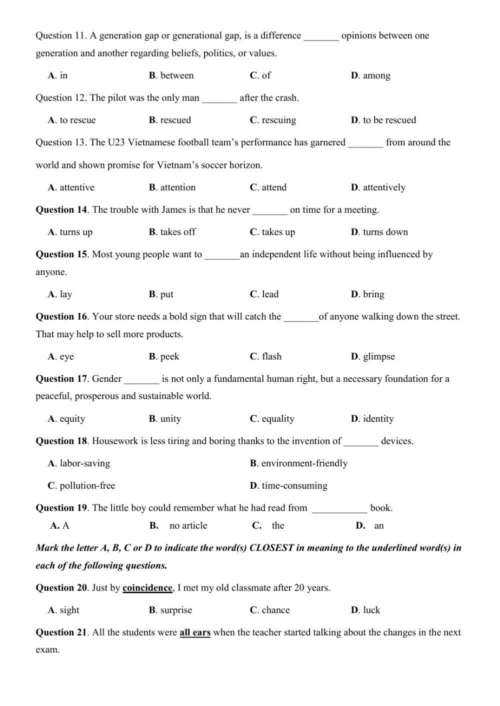 Đề thi thử Tiếng Anh THPT Quốc gia số 27