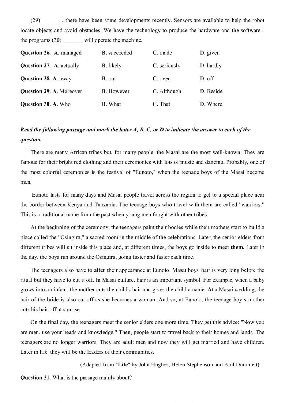 Đề thi thử Tiếng Anh THPT Quốc gia số 27