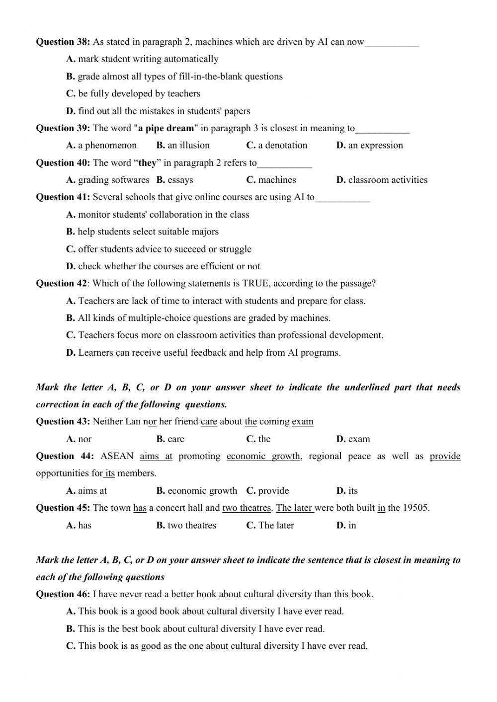 Đề thi thử Tiếng Anh THPT Quốc gia số 28