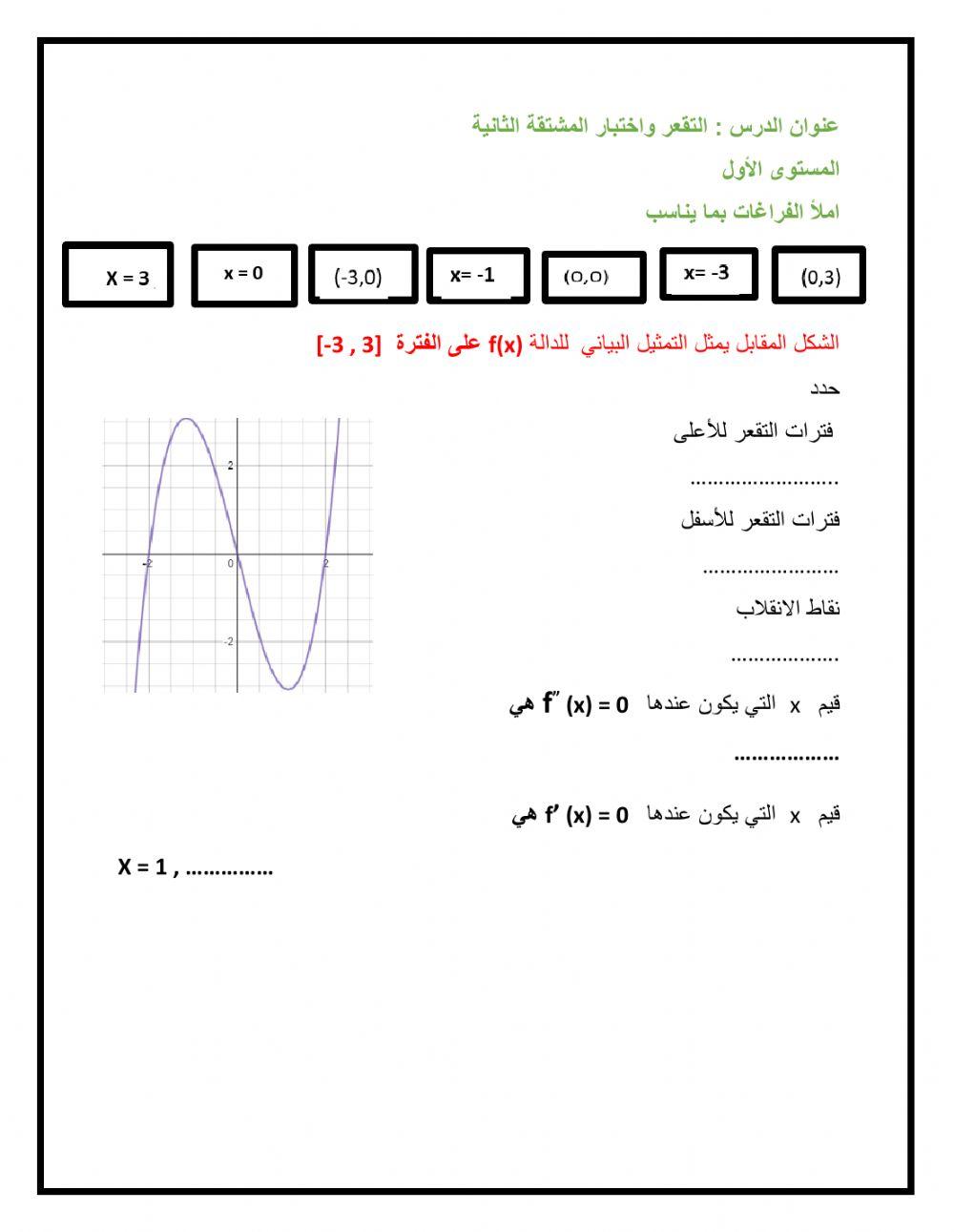 التقعر واختبار المشتقة الثانية 4