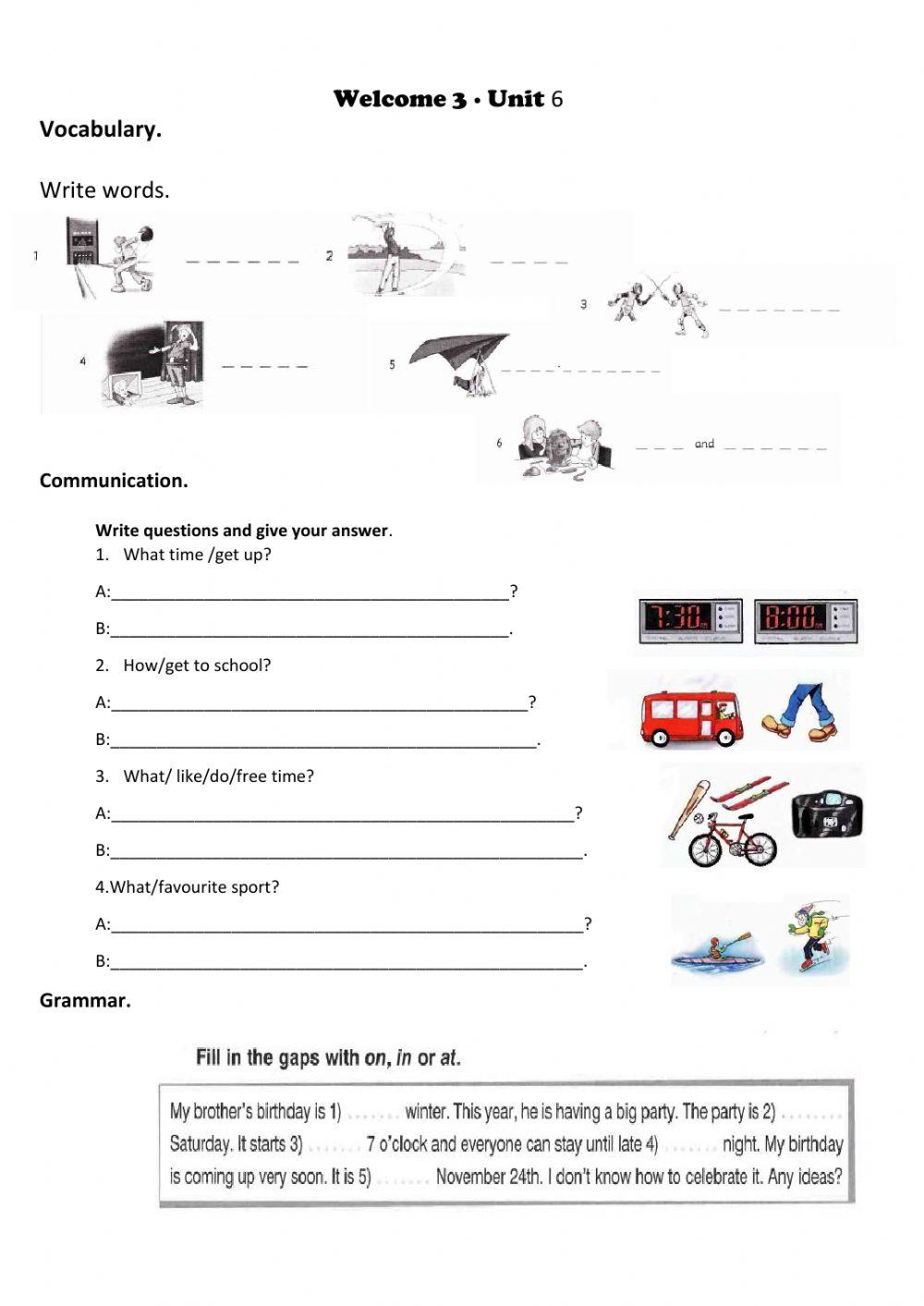 Welcome 3 Unit 6 test