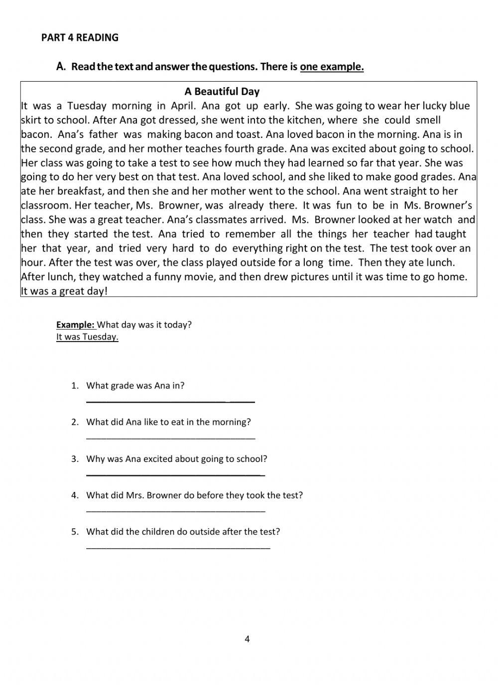 2020-2021 Academic Year 4th Grade Unit test 2