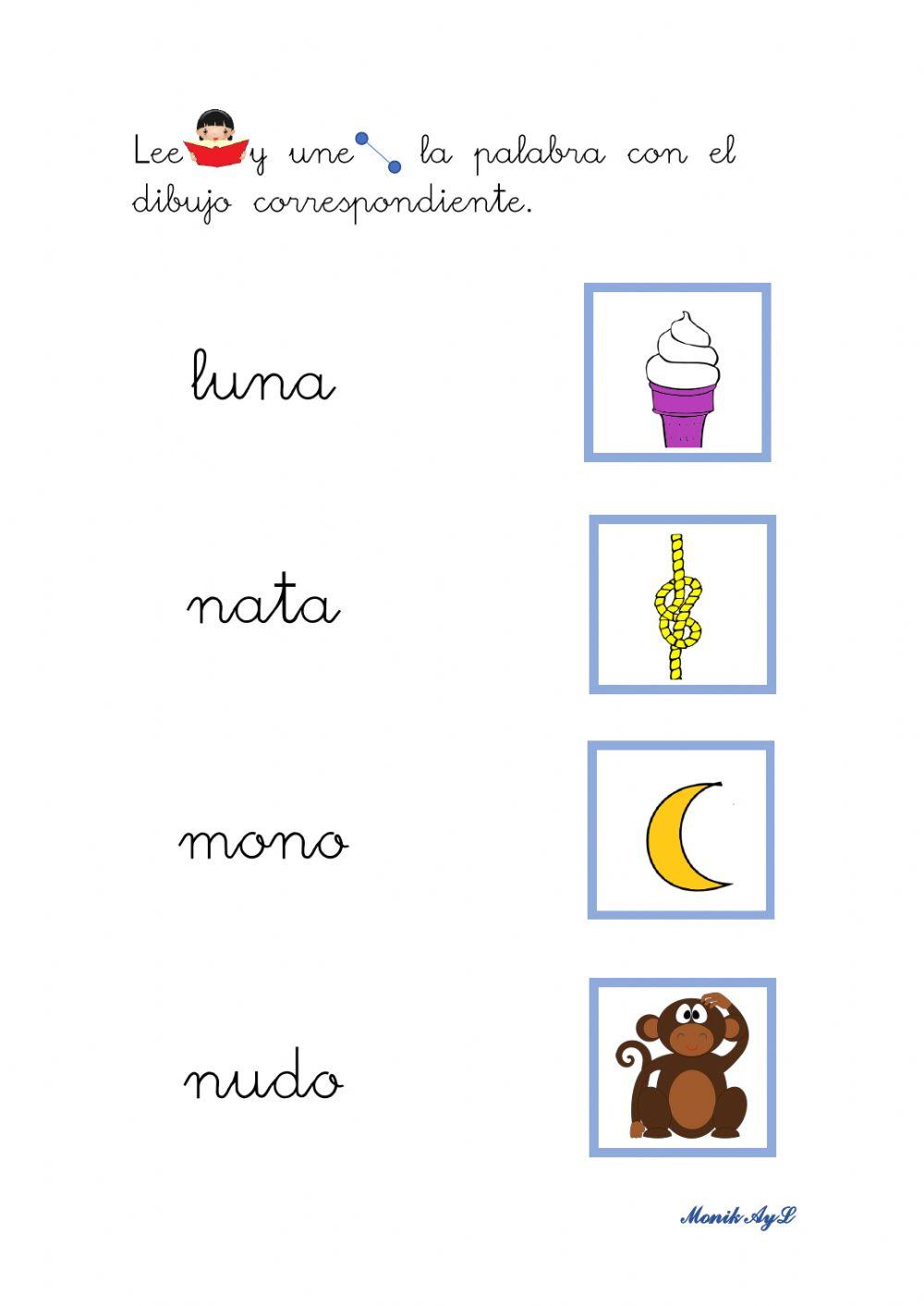 Lectura 11 p - m - l - s - t - d- n. Asociación palabra - dibujo.