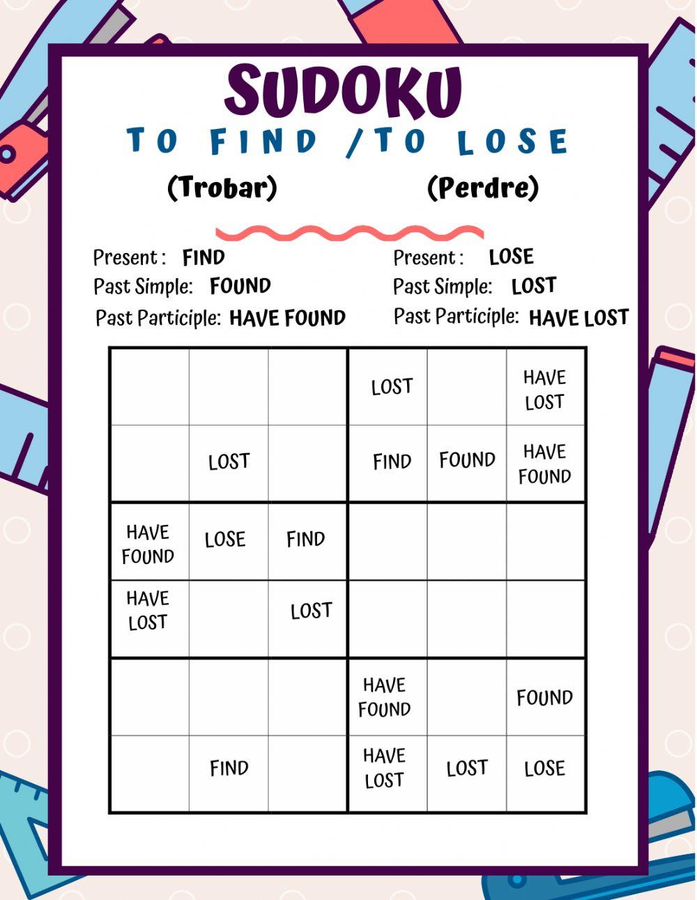 Sudoku verbs To lose and To find