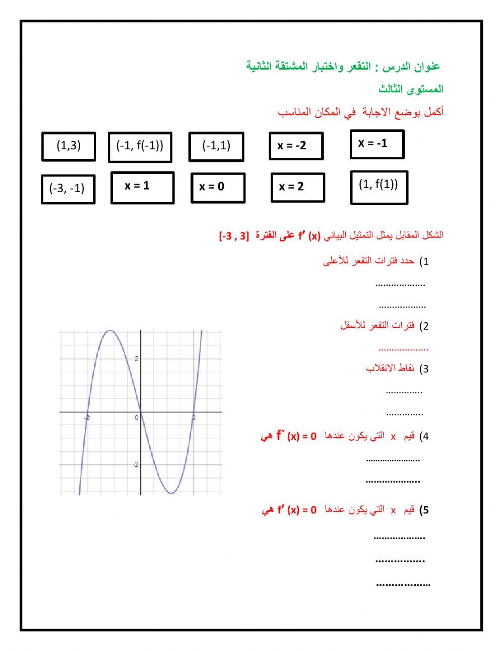 التقعر واختبار المشتقة الثانية 11