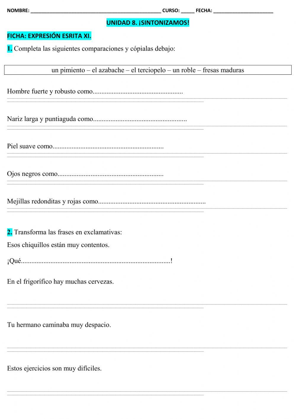 Ficha expresión escrita t-8 lcl 5º epo