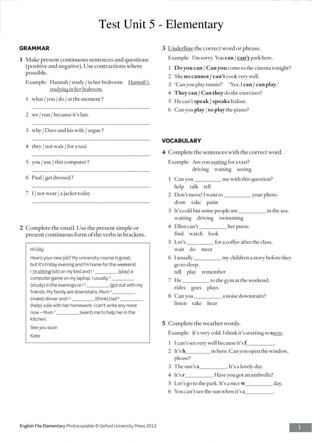 Test Unit 5 Elementary