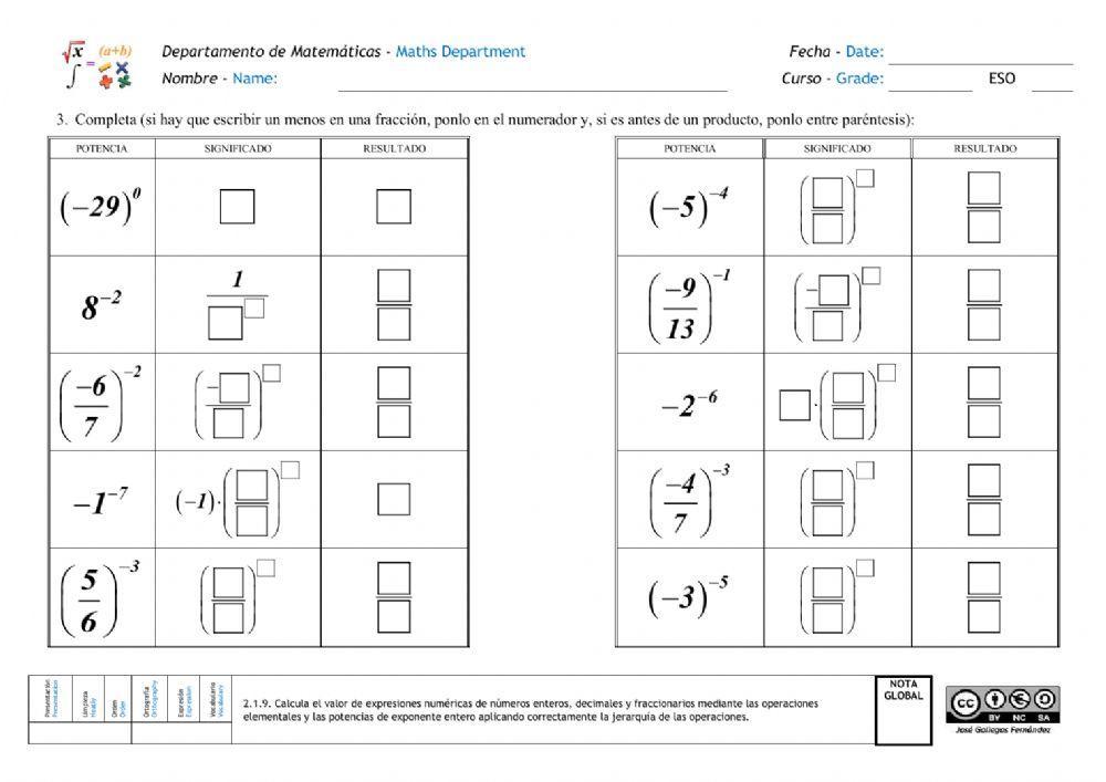 Números racionales. Potencias de exponente entero 2