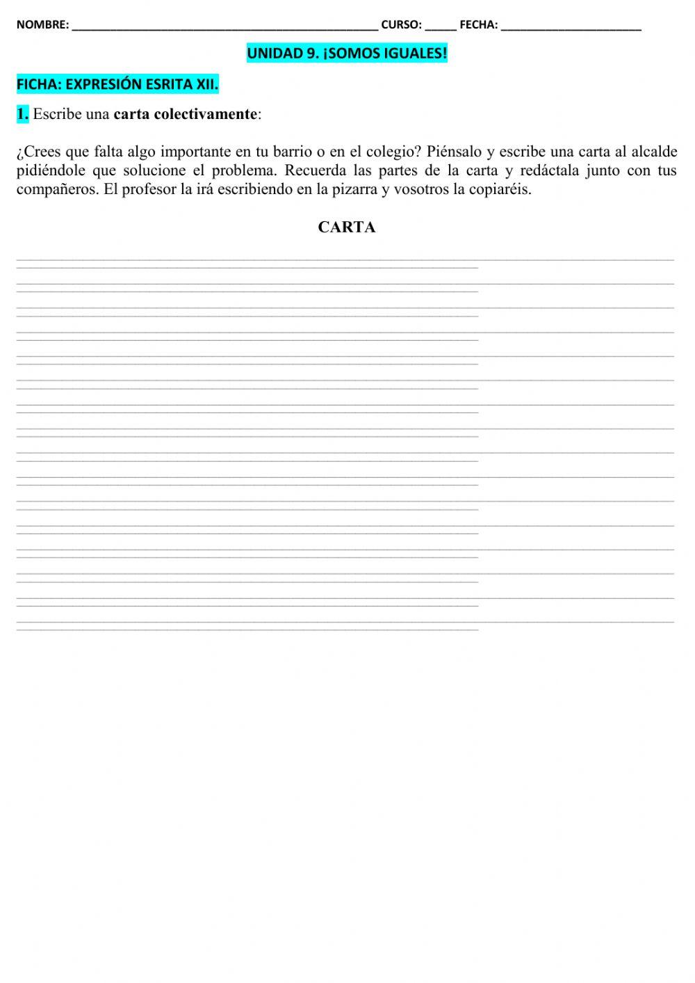 Expresión escrita T-9 5º EPO