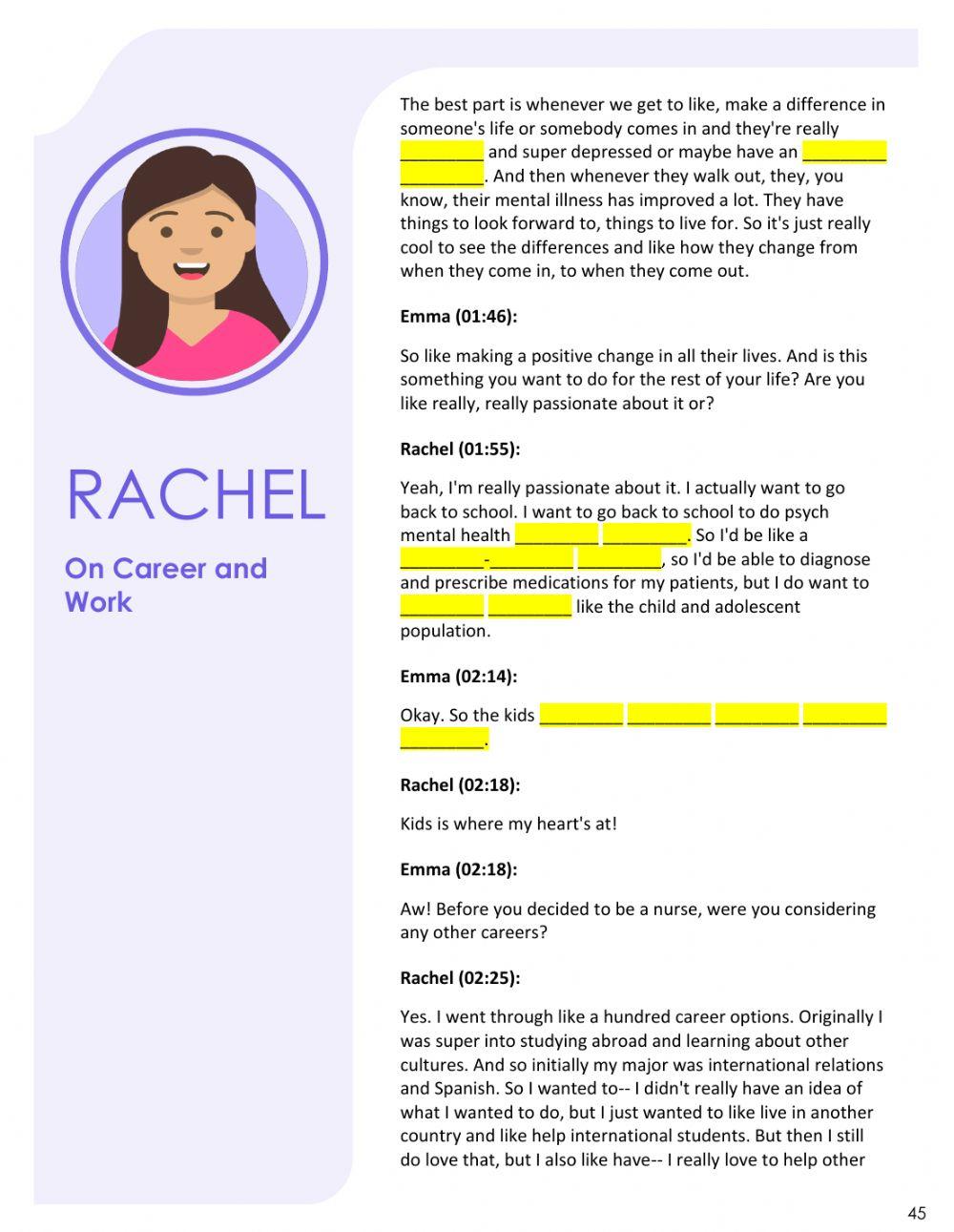 Rachel Career and Work