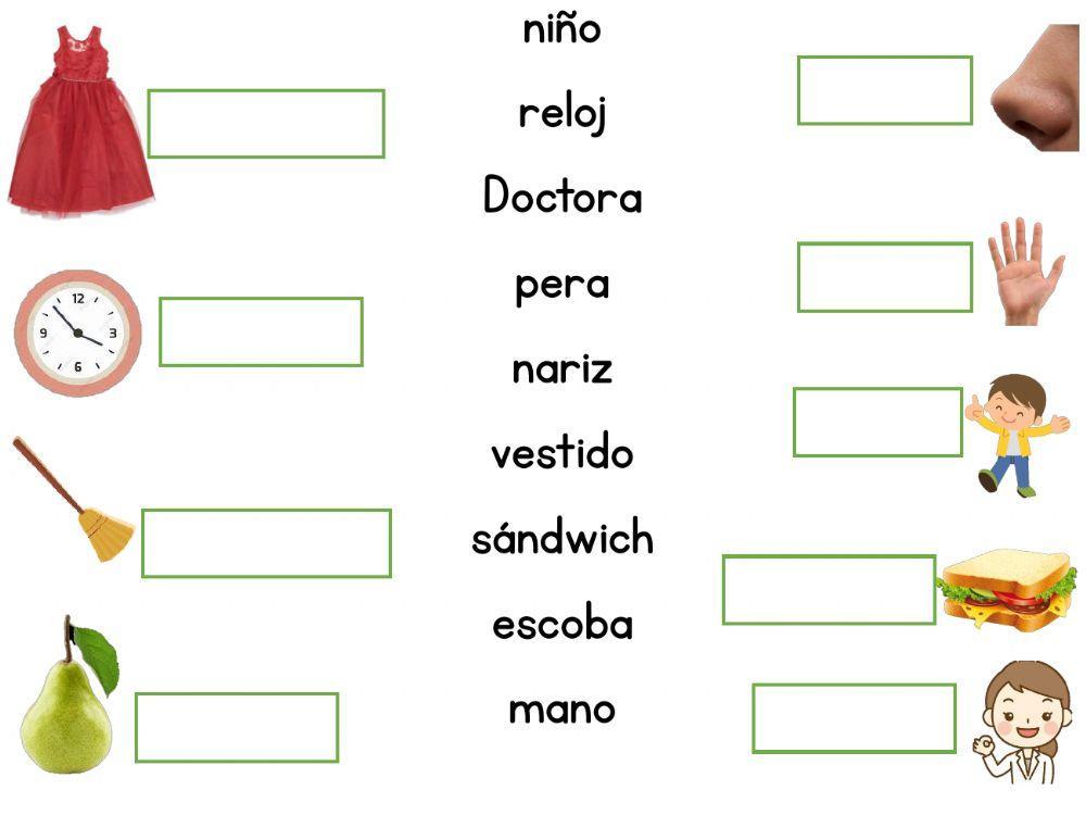 Relacionar palabra con imagen.