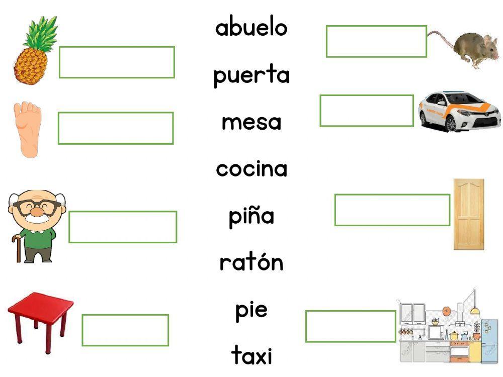 Relacionar palabra con imagen.