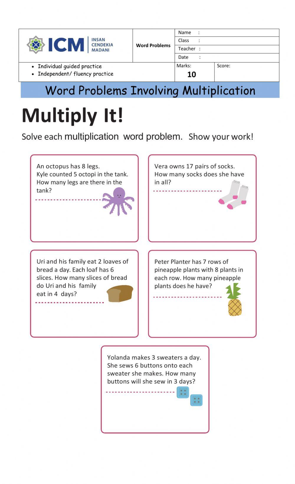 Solving word problems involving multiplication