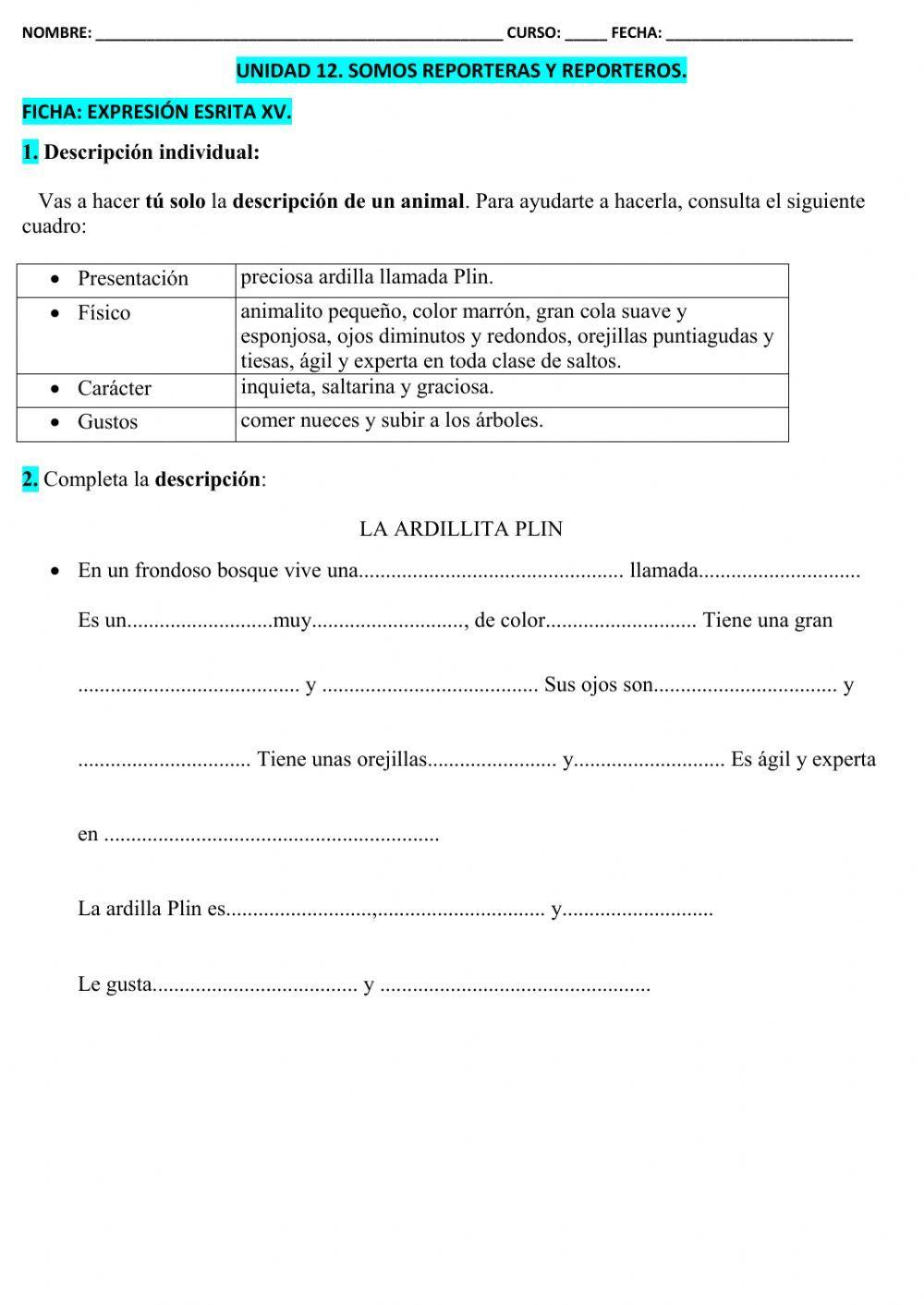 Ficha EXPR. ESCRTA XV T-12 5º EPO