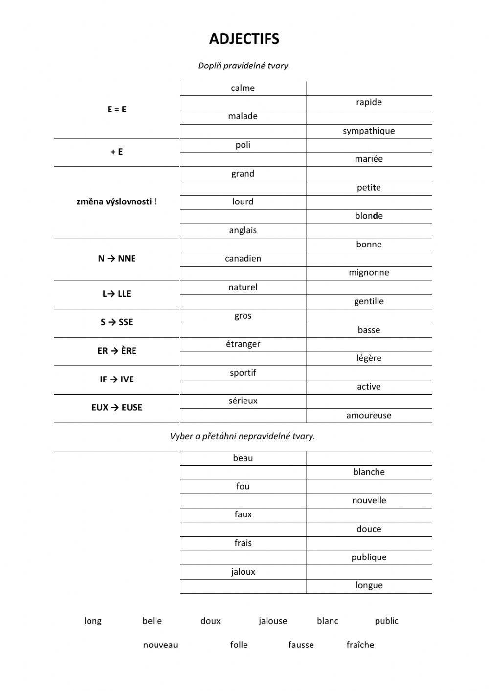 Adjectifs - féminin