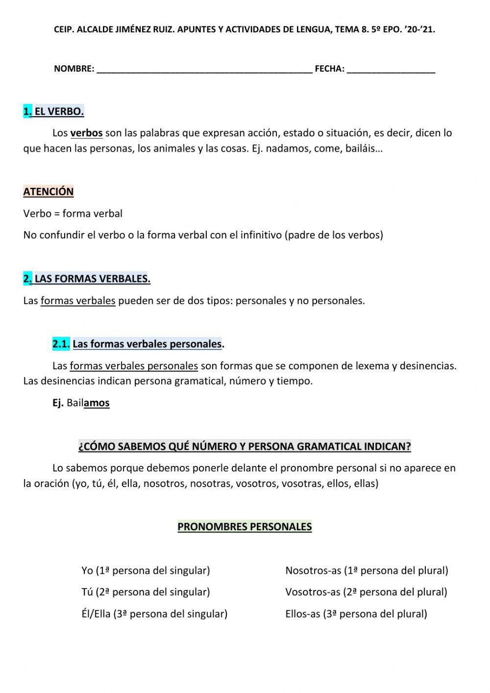 Apuntes VERBO T-8 LCL 5º EPO