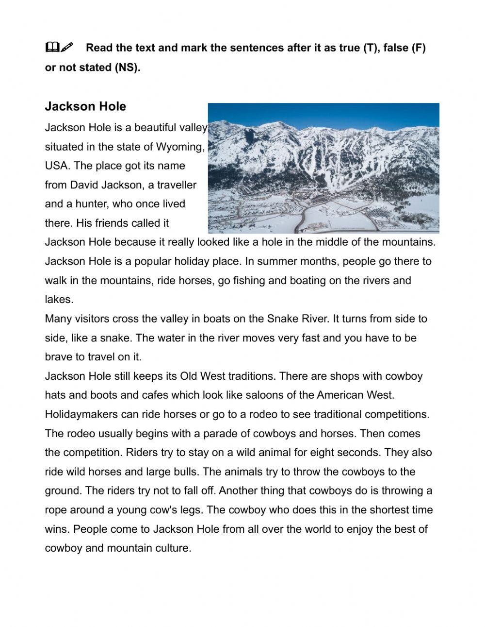 RbEn 7. Unit 3. Reading Practice. Jackson Hole
