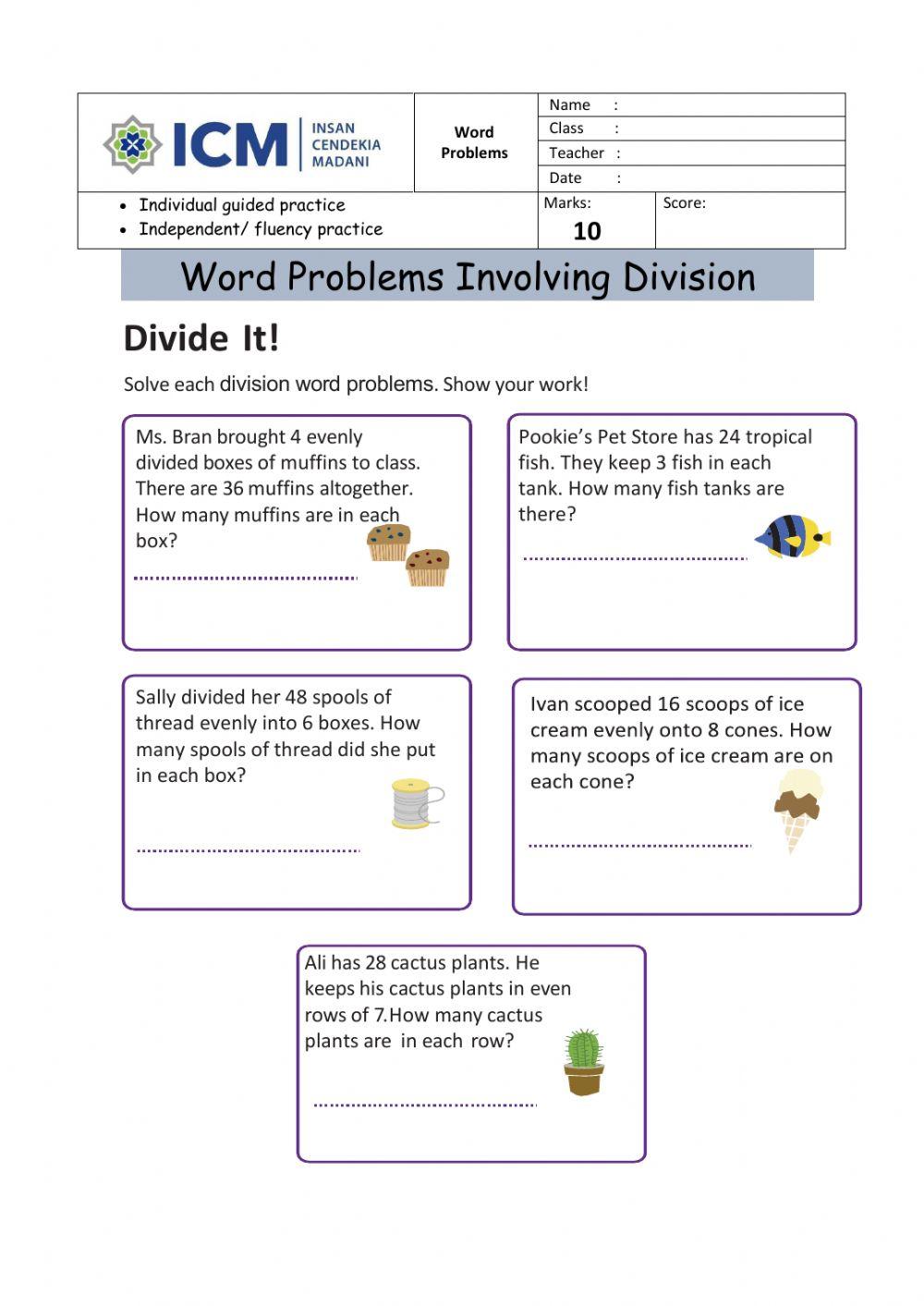 Solving word problems involving division