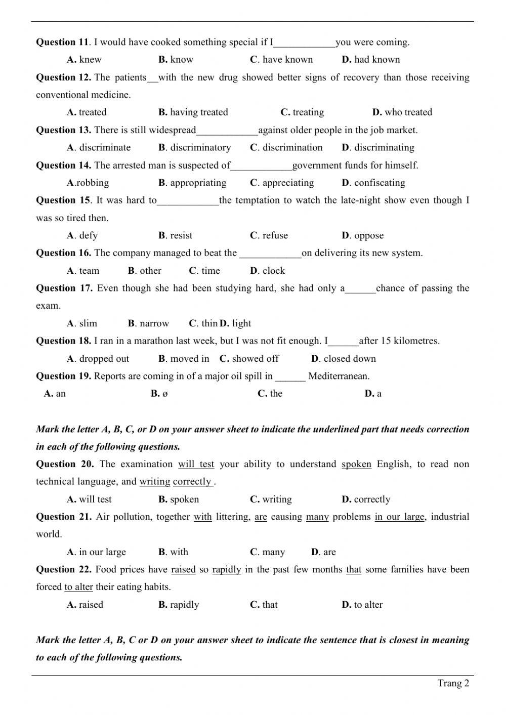 Đề thi thử Tiếng Anh THPT Quốc gia số 35