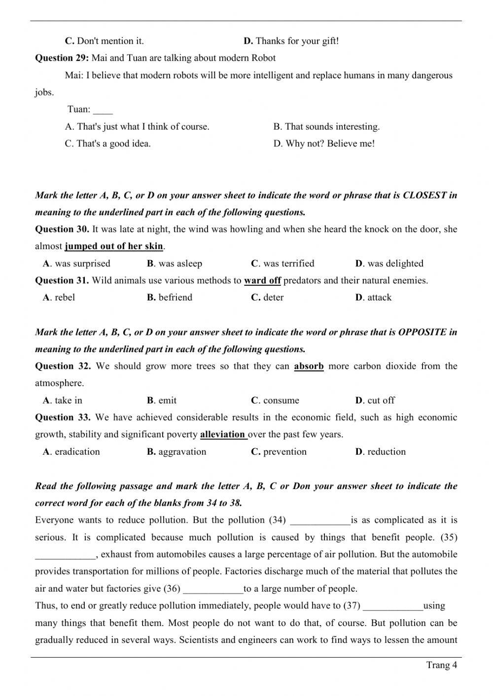 Đề thi thử Tiếng Anh THPT Quốc gia số 35