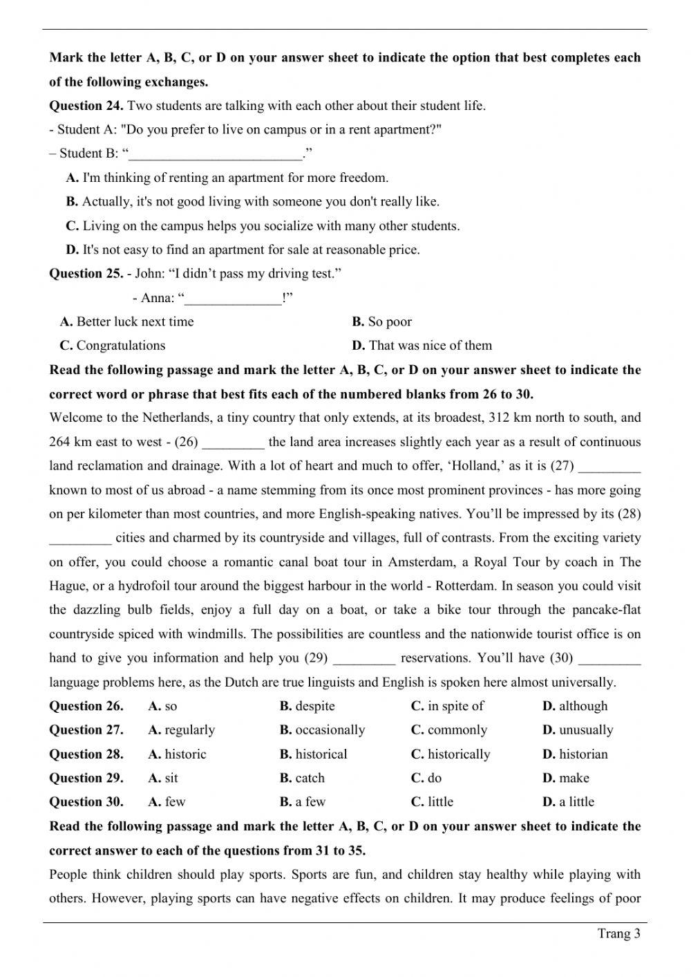 Đề thi thử Tiếng Anh THPT Quốc gia số 37