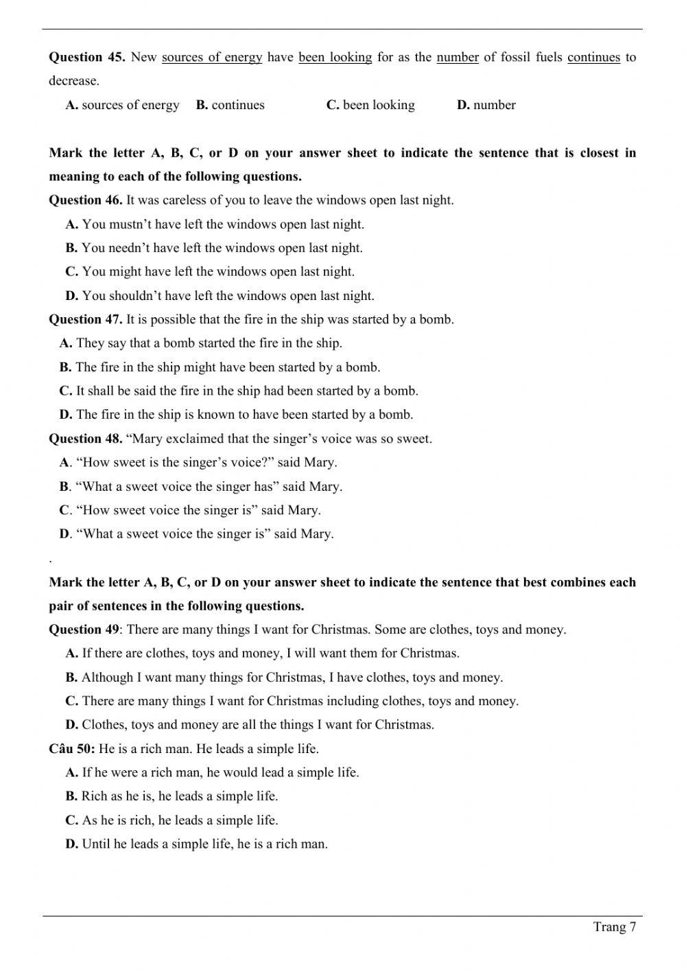 Đề thi thử Tiếng Anh THPT Quốc gia số 37