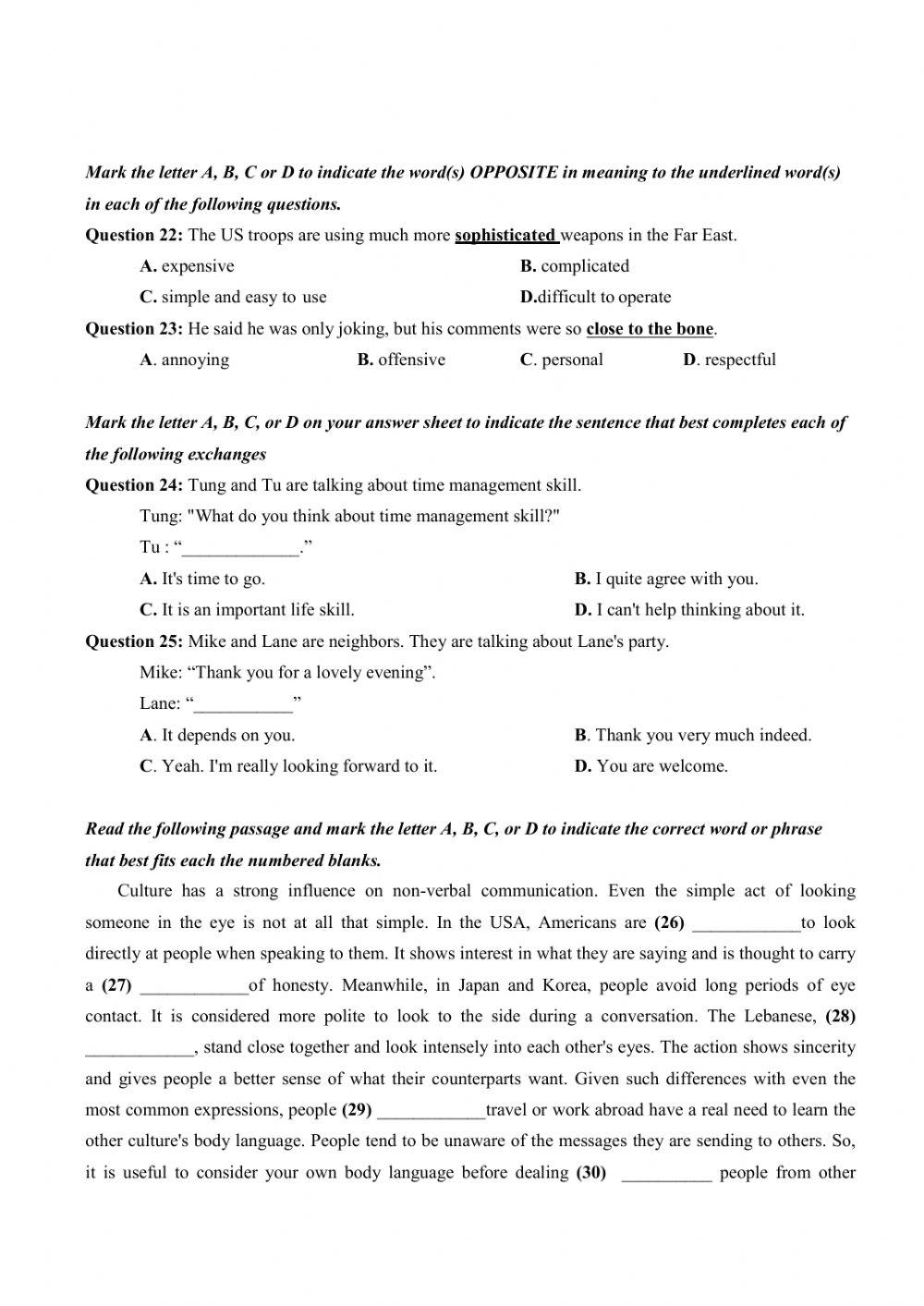 Đề thi thử Tiếng Anh THPT Quốc gia số 41