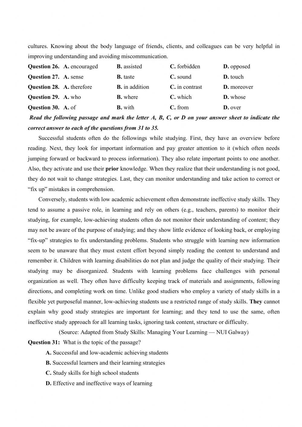 Đề thi thử Tiếng Anh THPT Quốc gia số 41