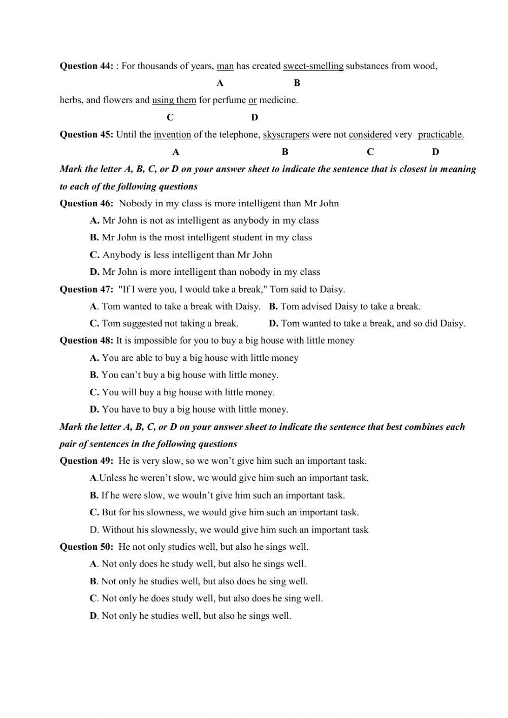 Đề thi thử Tiếng Anh THPT Quốc gia số 42