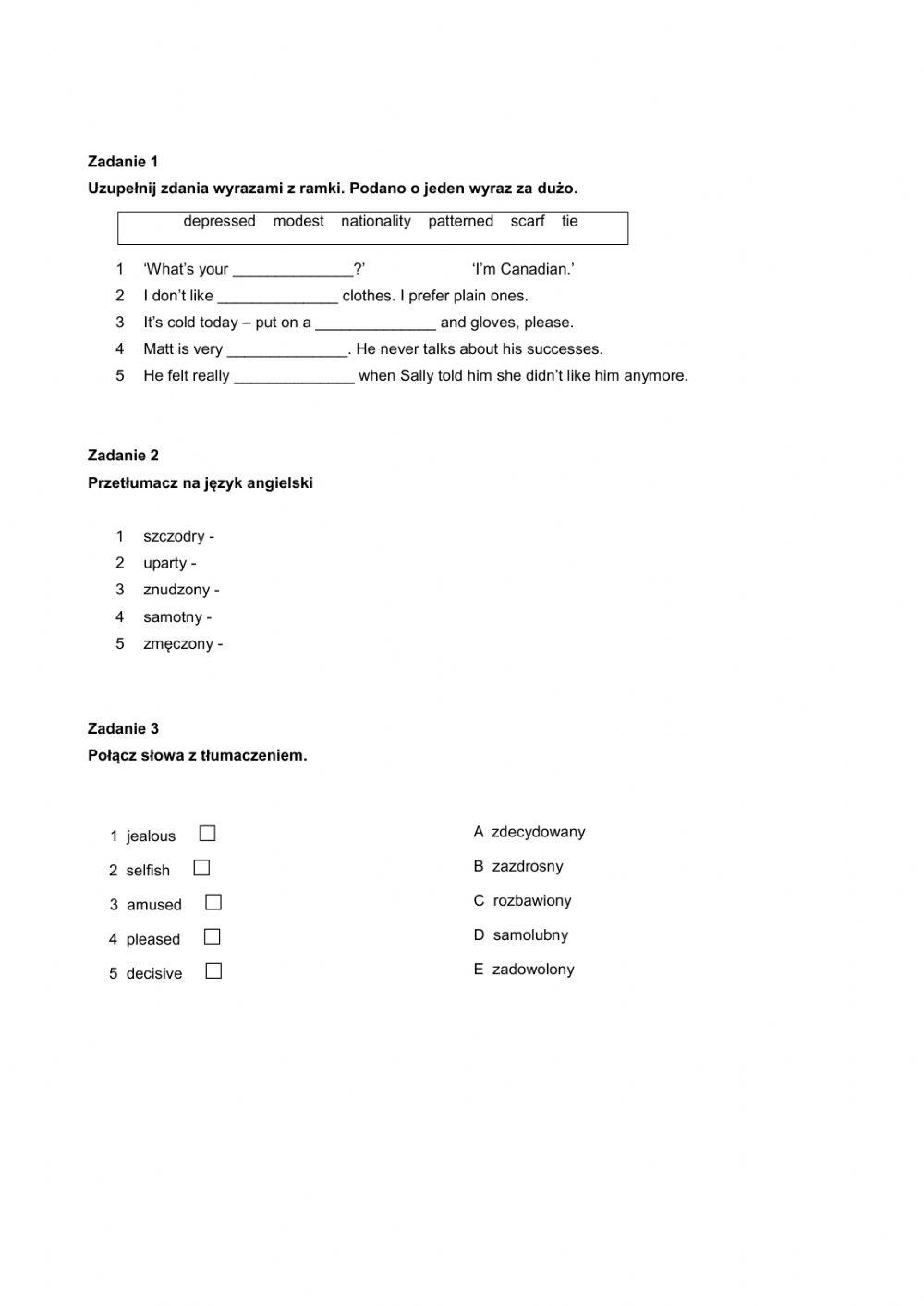 Repetytorium unit 1 Vocabulary