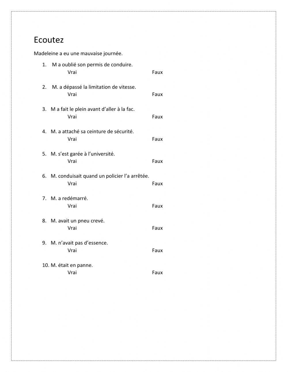 Ecoute:  une mauvaise journée (voiture)