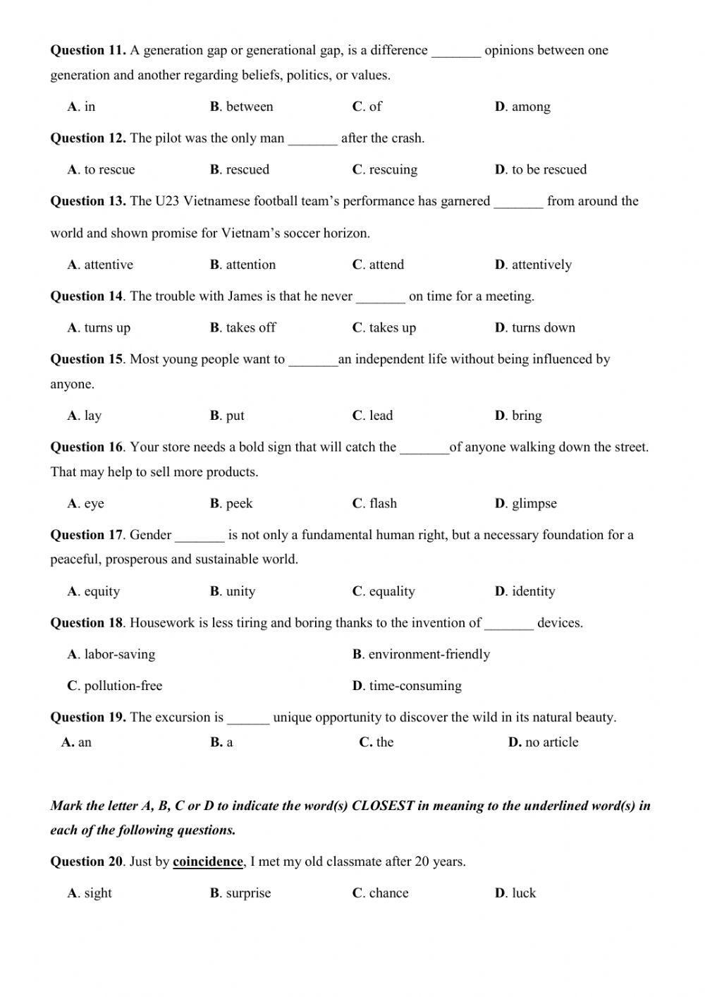 Đề thi thử Tiếng Anh THPT Quốc gia số 45