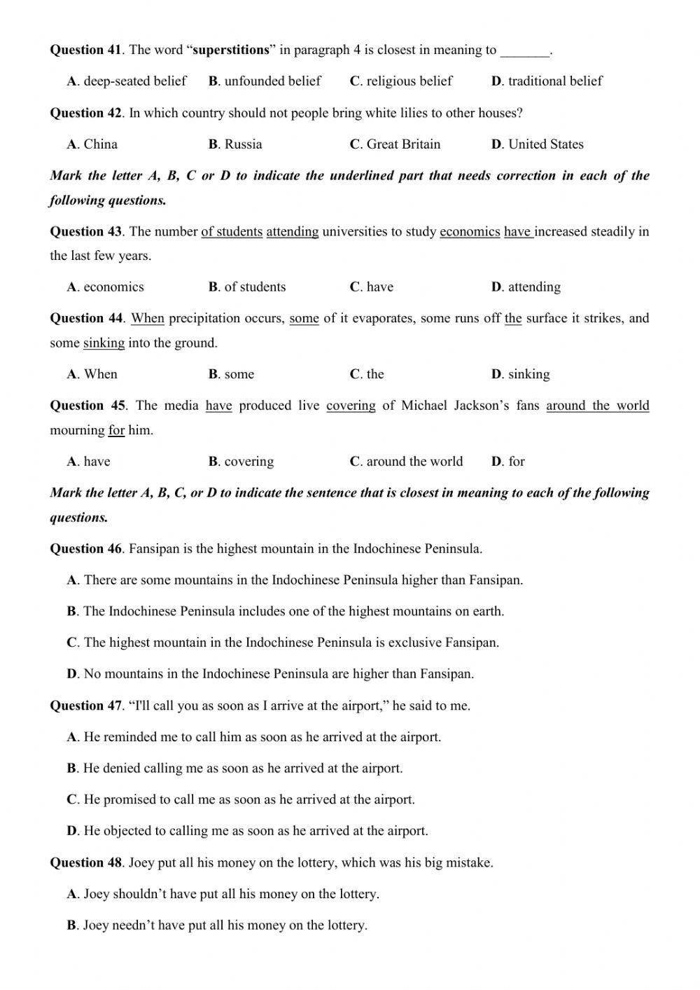 Đề thi thử Tiếng Anh THPT Quốc gia số 45