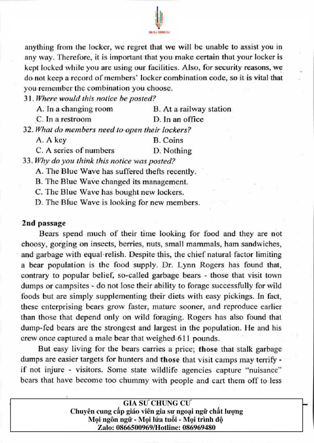 Đề thi Tiếng Anh vào lớp 10 THPT Chuyên Ngoại ngữ