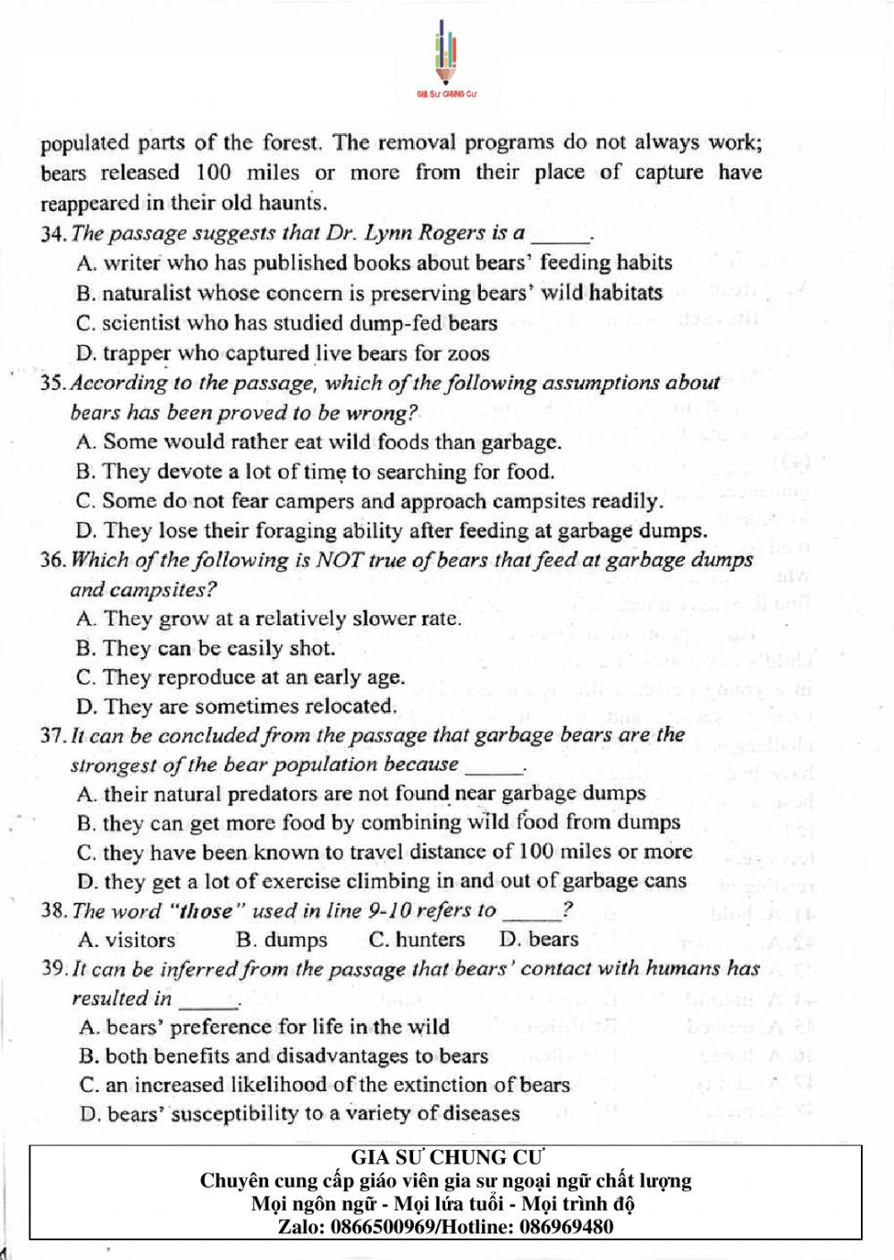 Đề thi Tiếng Anh vào lớp 10 THPT Chuyên Ngoại ngữ