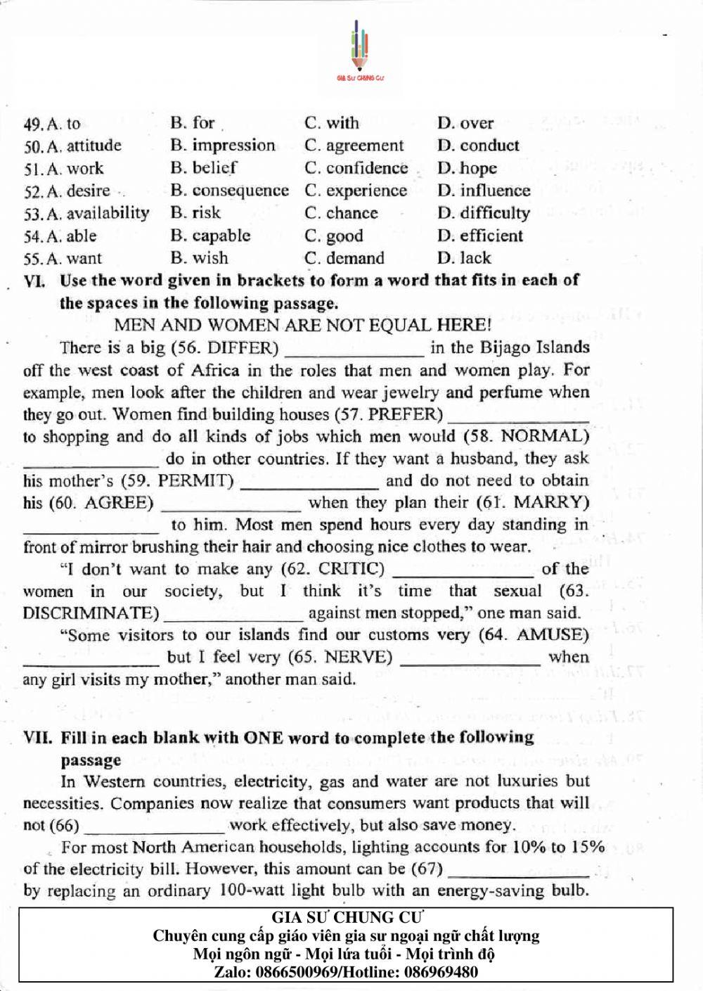 Đề thi Tiếng Anh vào lớp 10 THPT Chuyên Ngoại ngữ