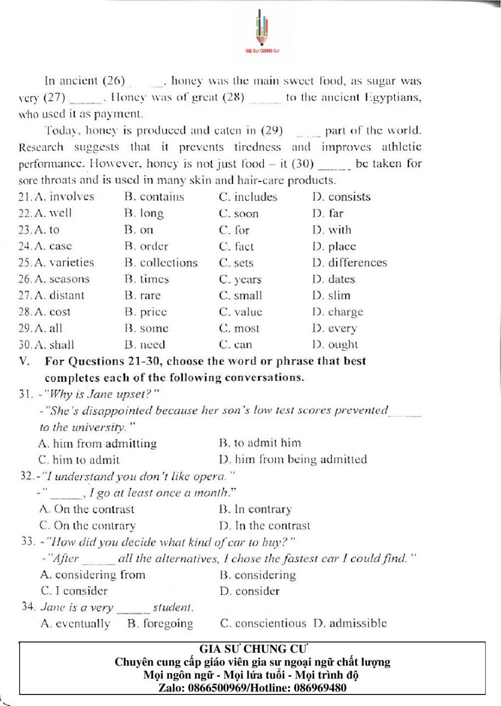 Đề thi Tiếng Anh vào lớp 10 THPT Chuyên Ngoại ngữ