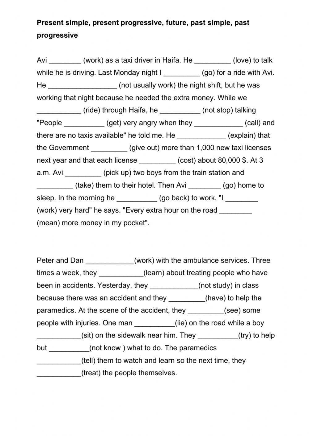Five tenses mixed practice