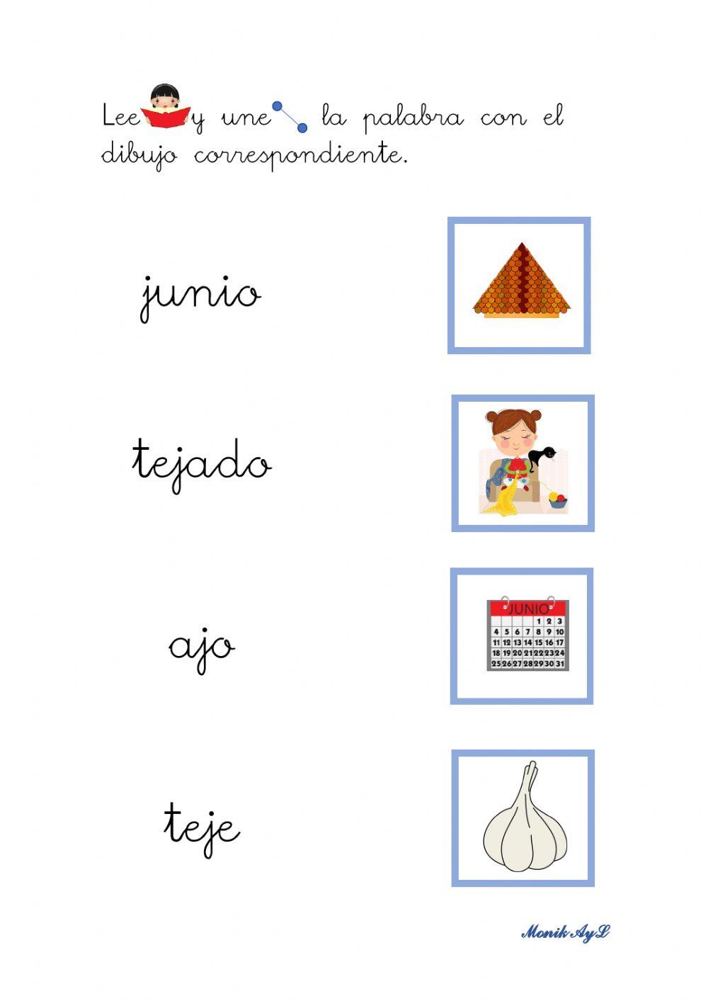 Lectura 14 p - m - l - s - t - d- n - j. Asociación palabra - dibujo.