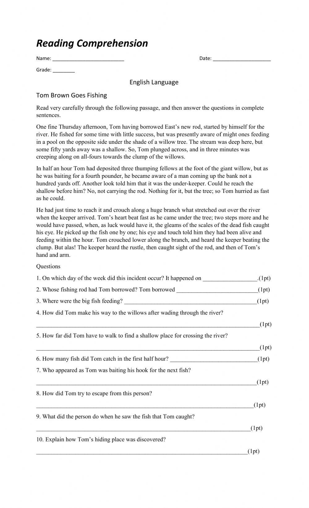 Reading Comprehension online exercise for Junior | Live Worksheets