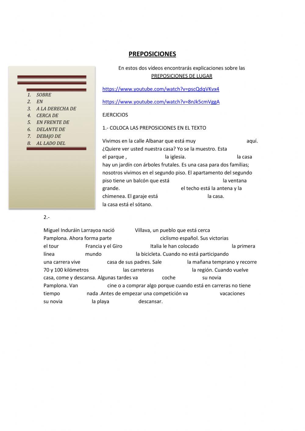 Preposiciones de lugar