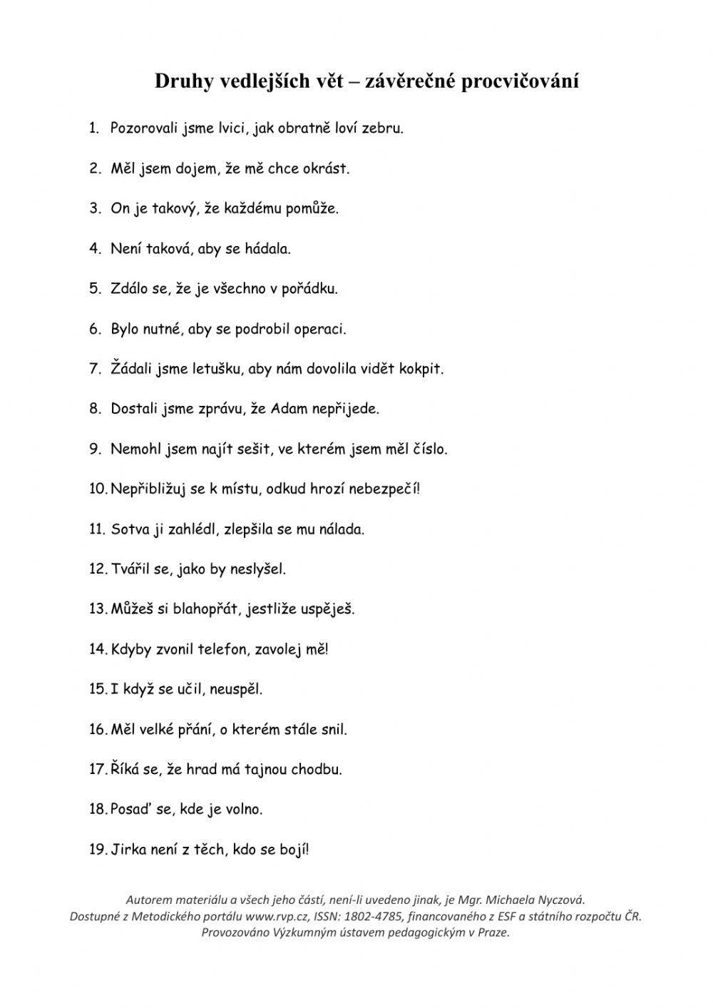 Druhy vedlejších vět