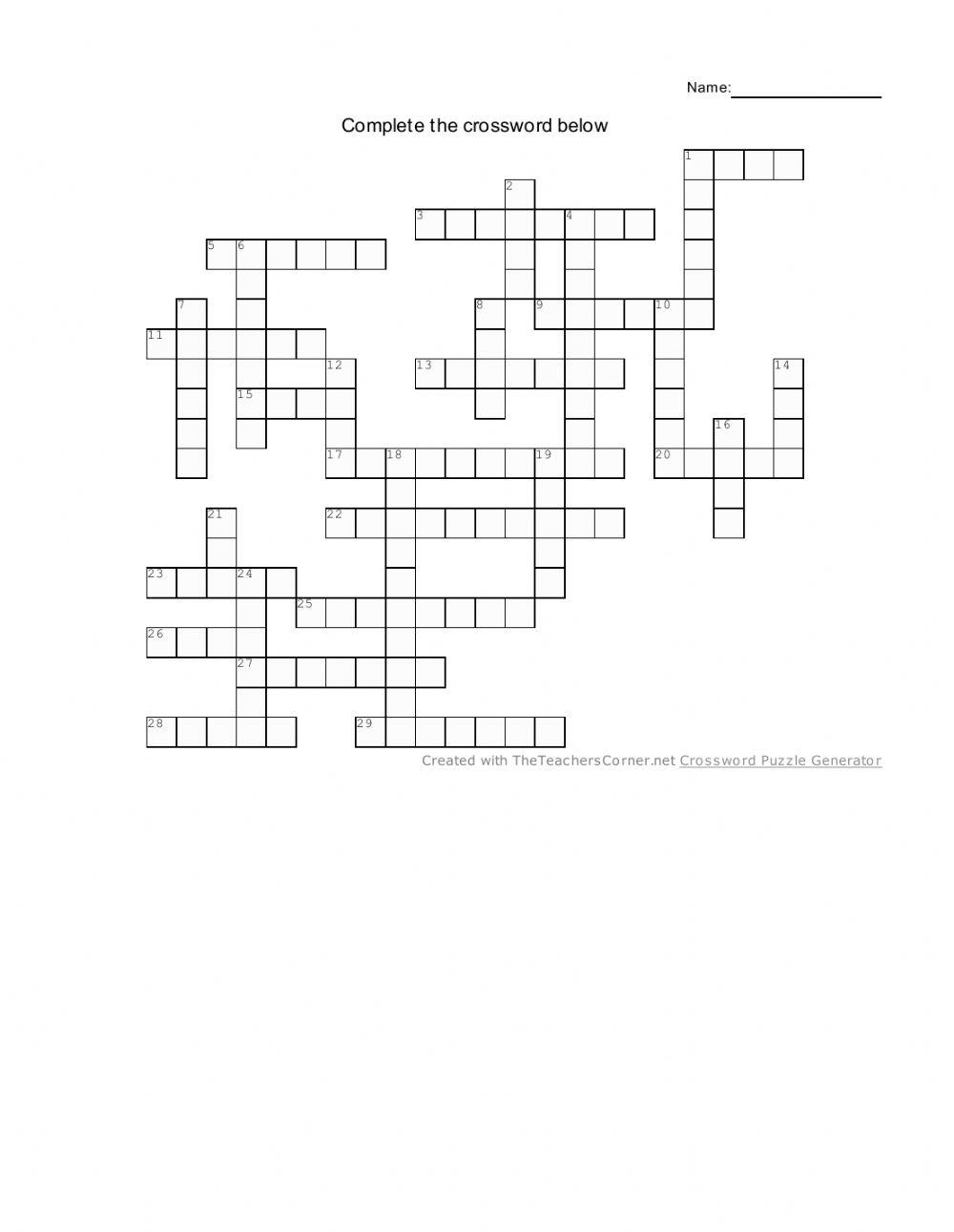 CROSSWORD interactive worksheet for BACH Live Worksheets
