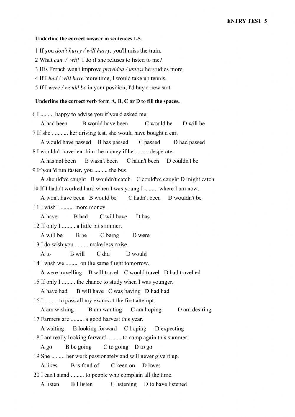 Grammar tests 5-6 Conditionals- future