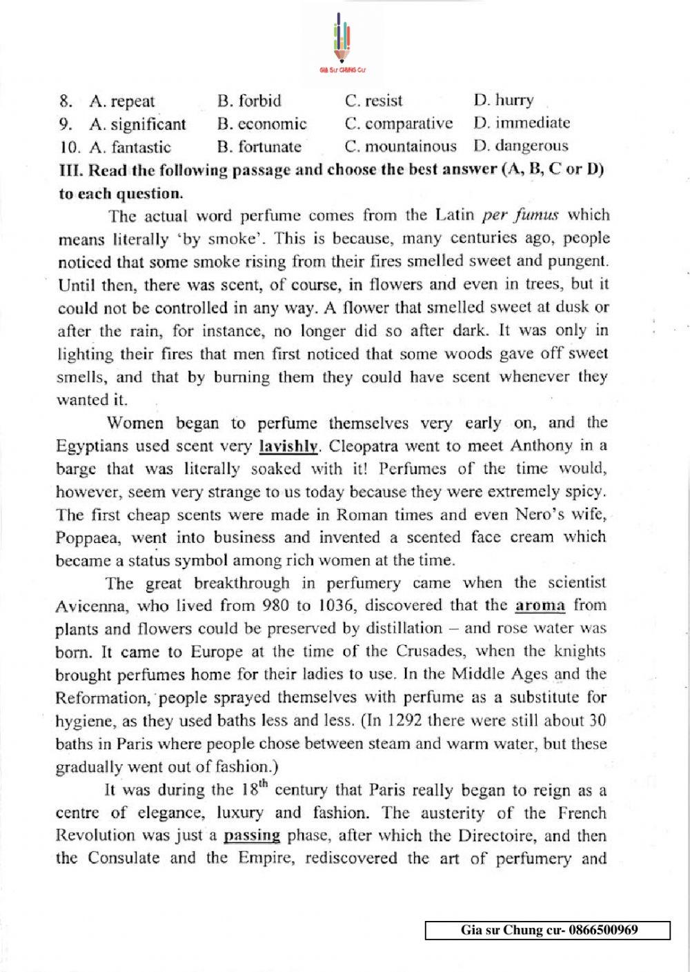 Đề thi Tiếng Anh vào lớp 10 THPT Chuyên Ngoại ngữ số 04